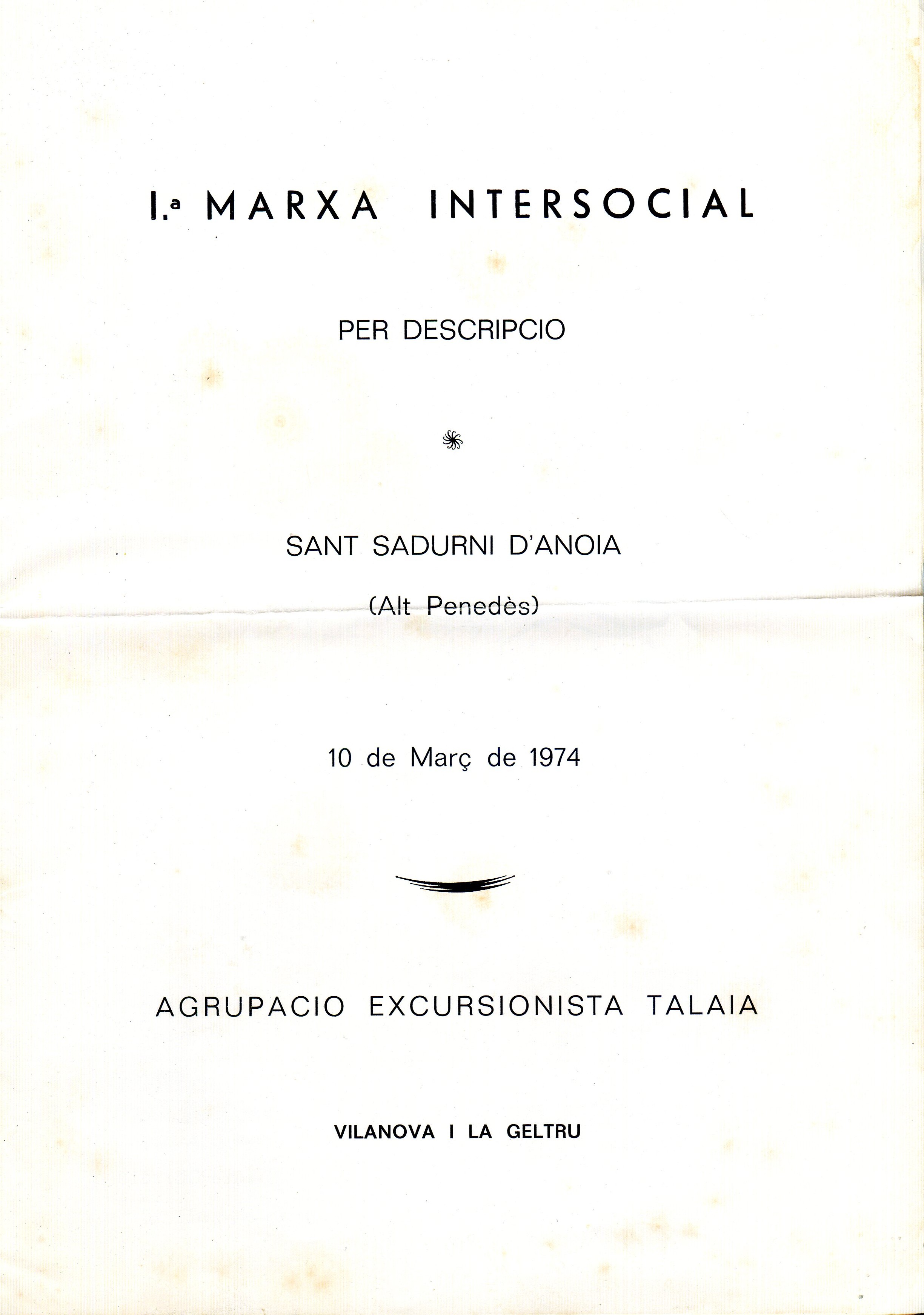 I.a Marxa Intersocial d'Orientació per Descripció : Dia 10 de Març de 1974 - Portada